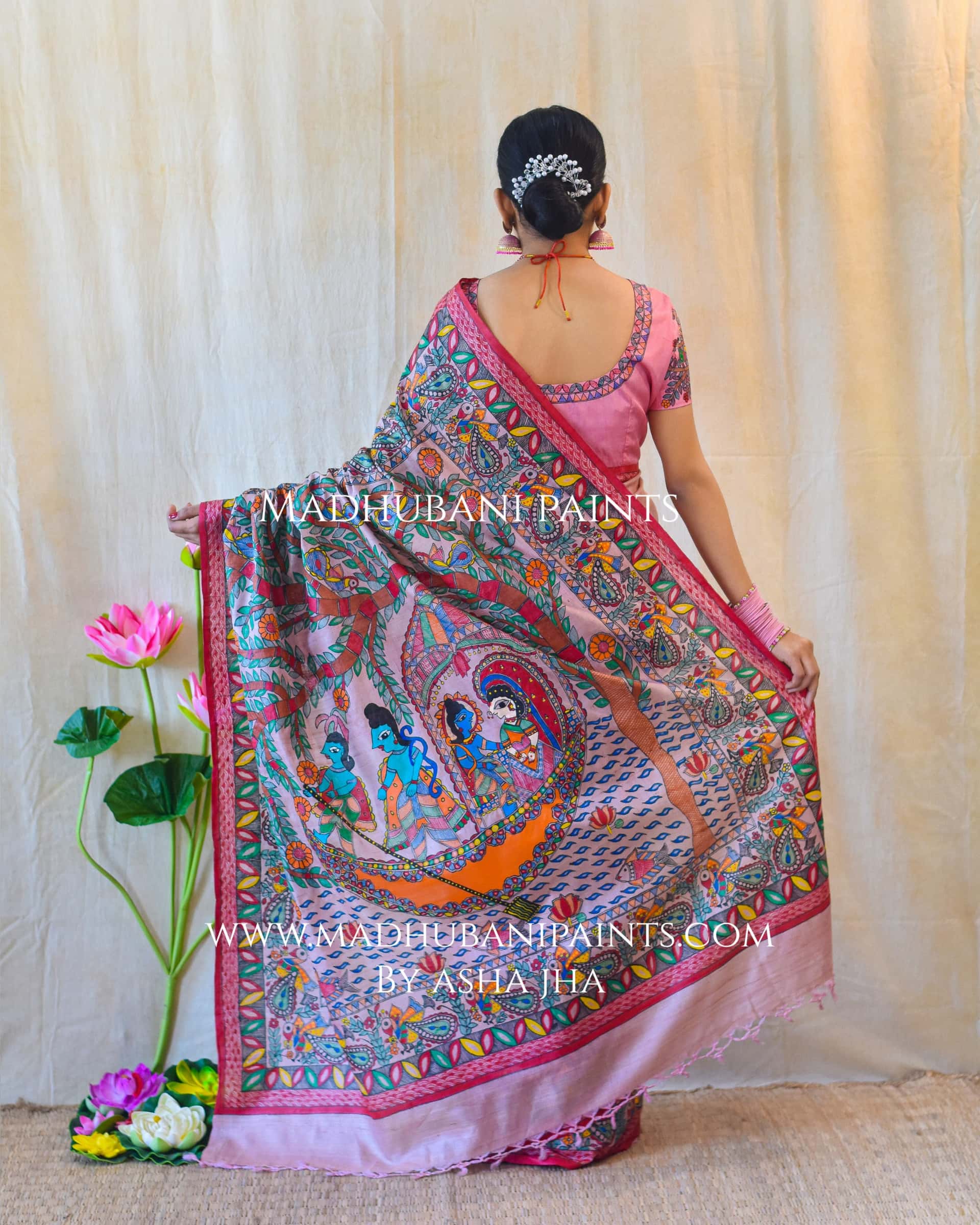 'KEVAT PREM'  Handpainted Madhubani Tussar Silk Saree — image 5 of 7