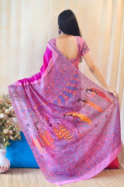 'SITA SWAYAMBAR' Handpainted Madhubani Pure Silk Blouse — image 2 of 4