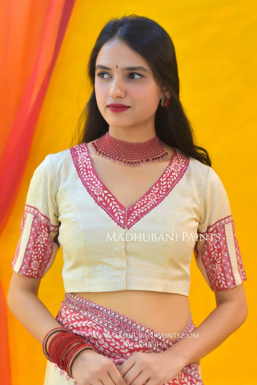Laal Patta Handpainted Tussar Silk Saree Blouse — image 2 of 4