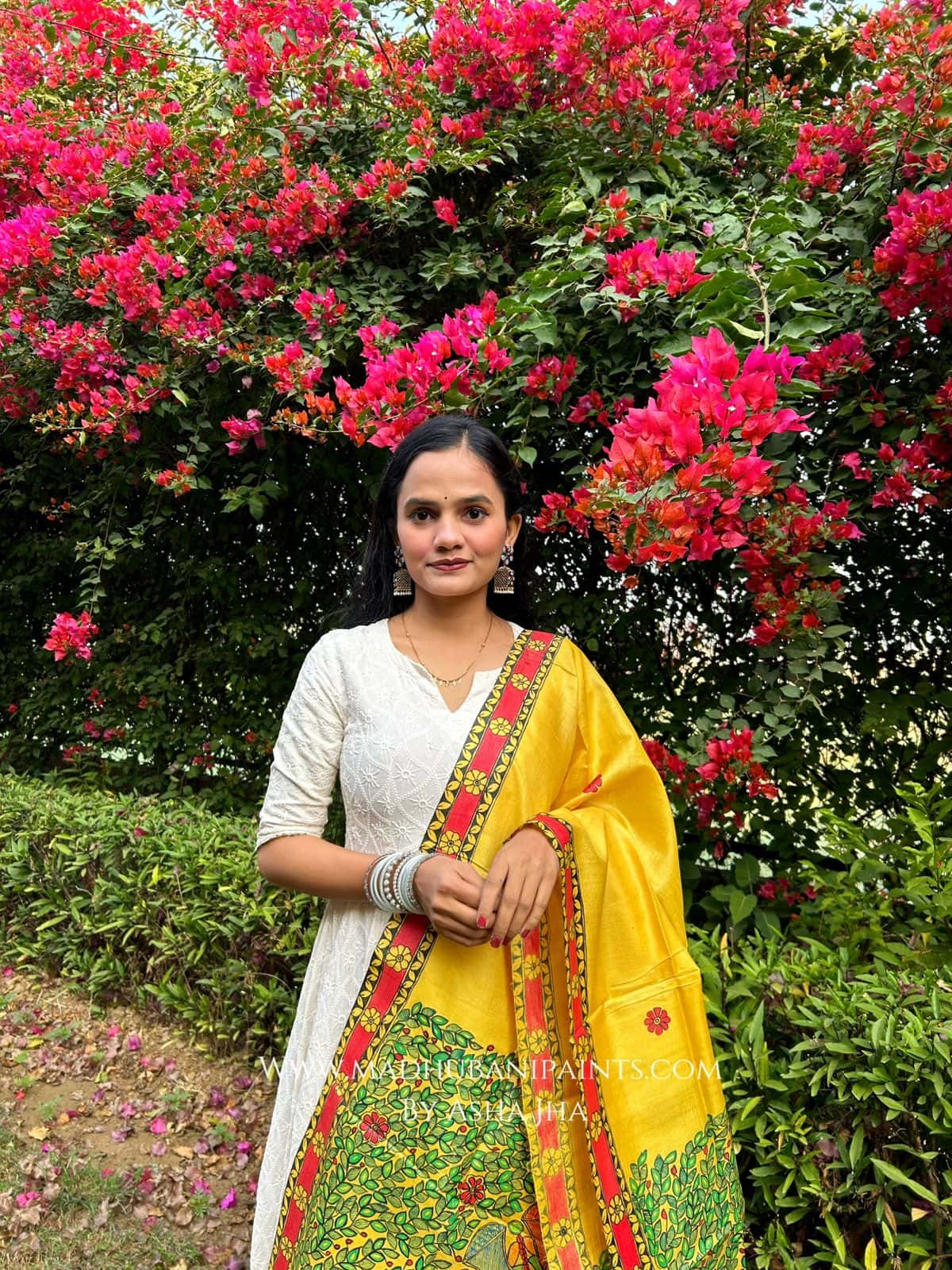 'MITHILANCHAL DOLI' Handpainted Madhubani Tussar Silk Dupatta — image 2 of 4