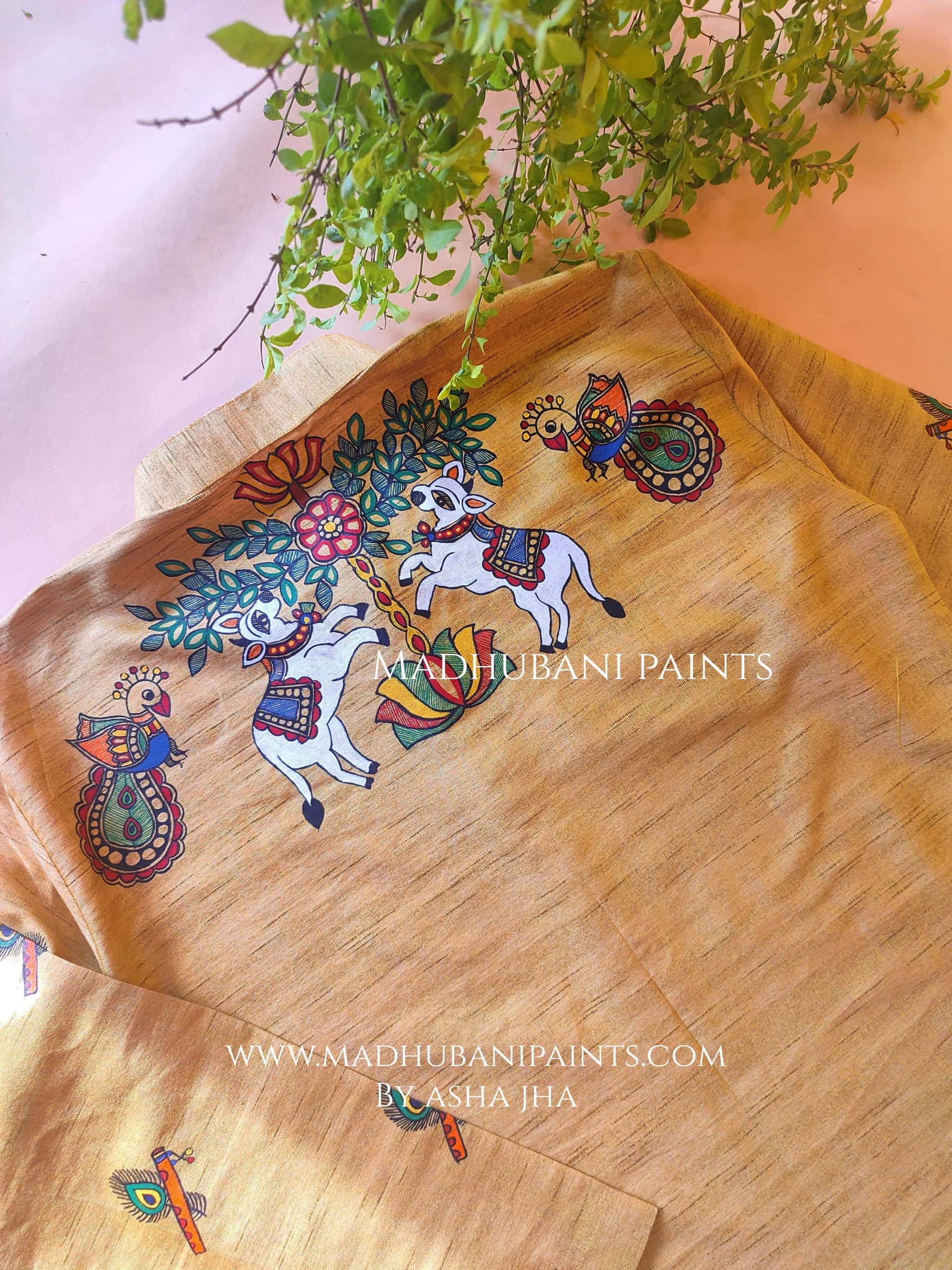 Radha Krishna Hand-painted Handloom Men's Cotton Kurta — image 2 of 4