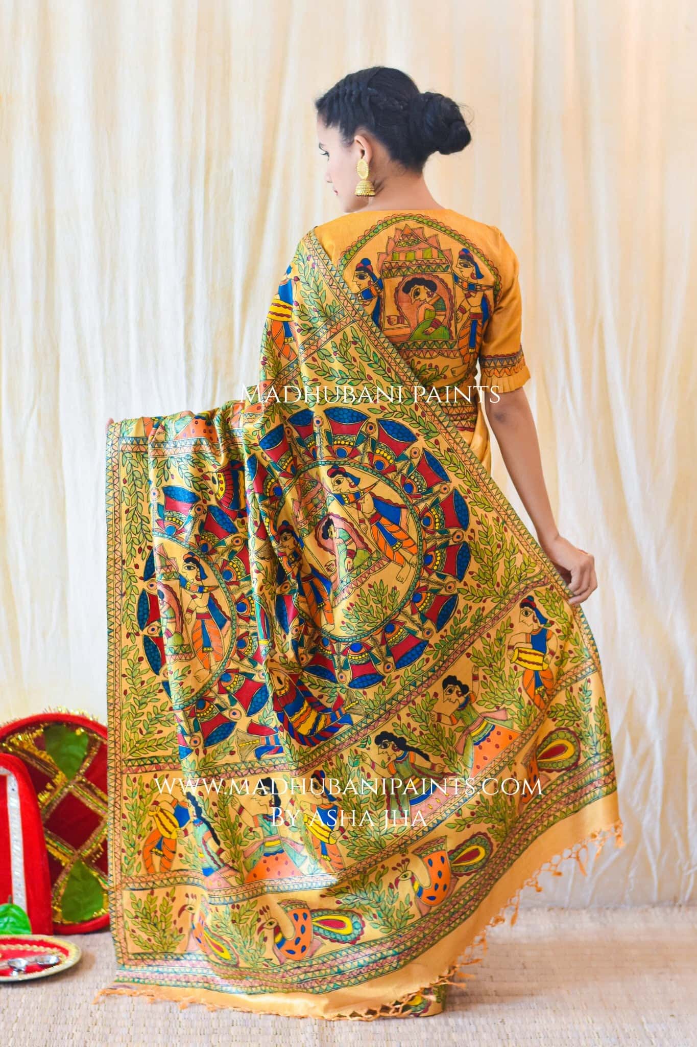 PILI DOLI Hand-painted Madhubani Tussar Silk Saree — image 2 of 4