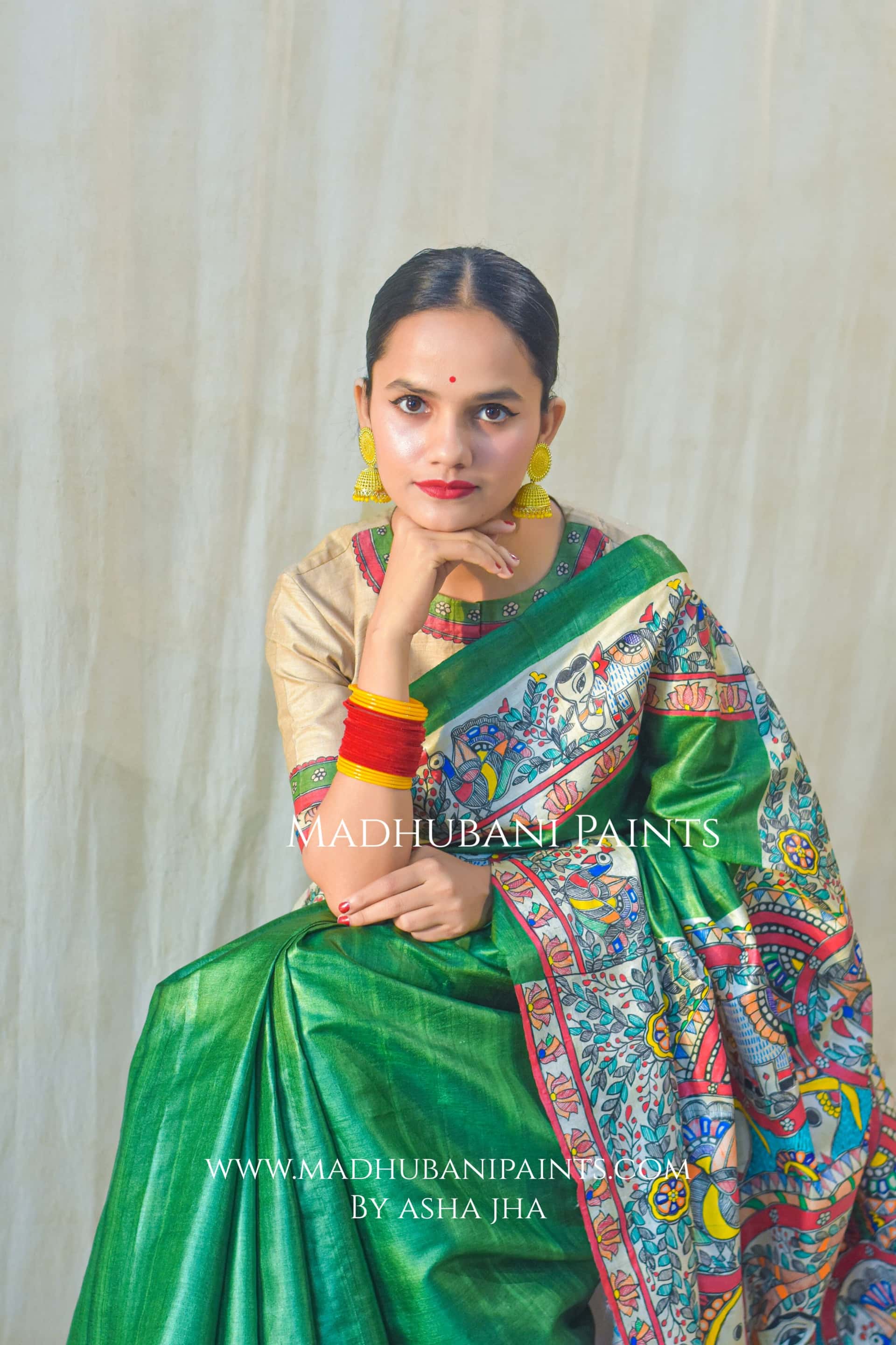 'HARIYALI'  Handpainted Madhubani Tussar Silk Saree — image 9 of 9
