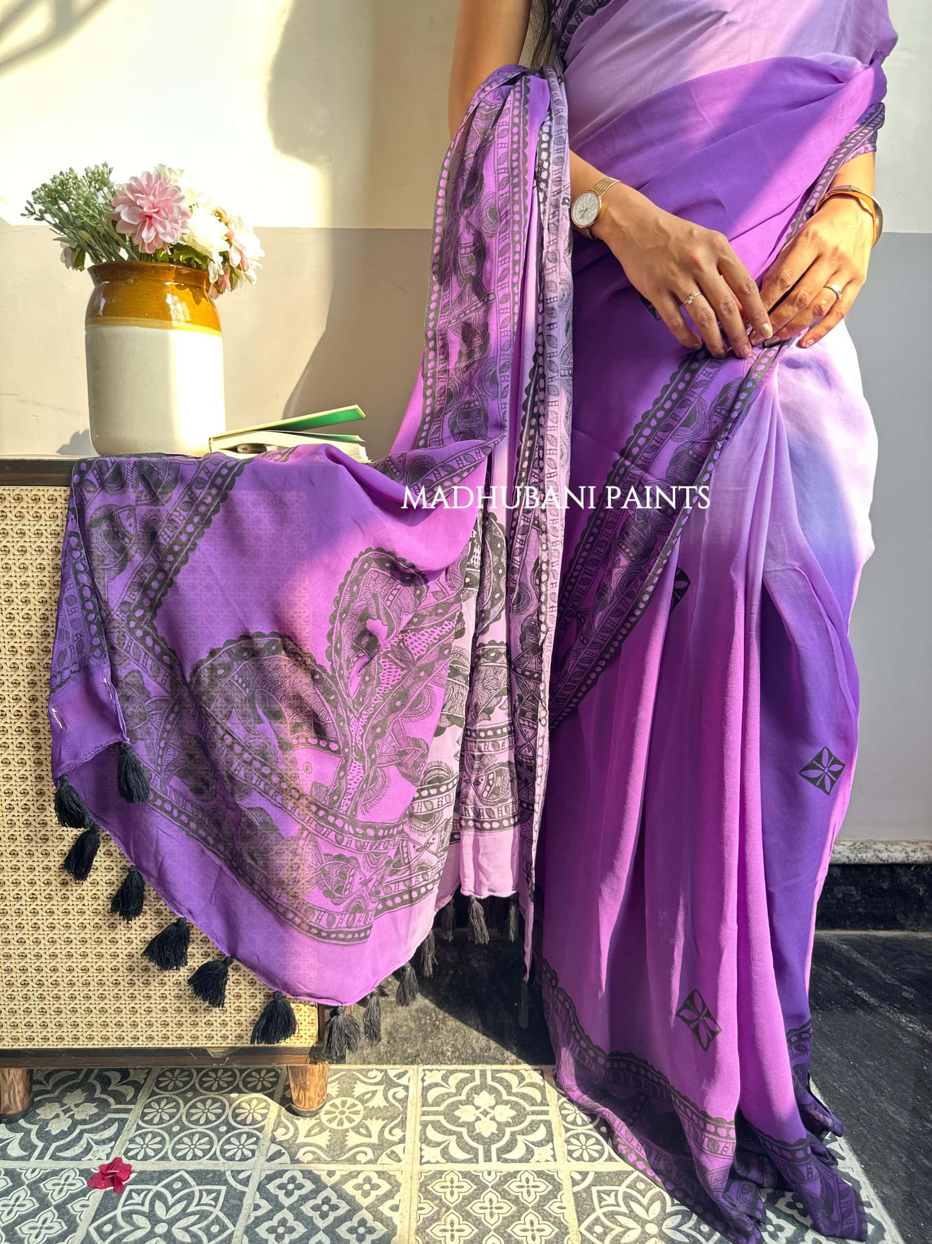 TARANGINI Handpainted Madhubani Georgette Saree Blouse Set — image 10 of 11