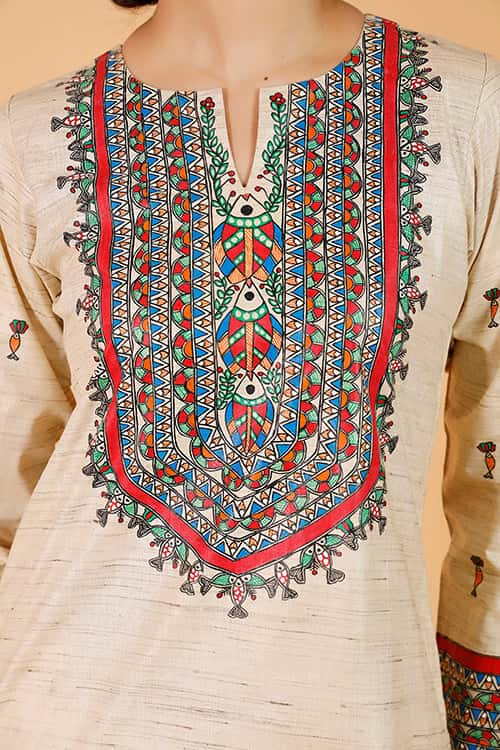 'Tilkor Kamal' Handpainted Madhubani Cotton Kurta — image 8 of 10