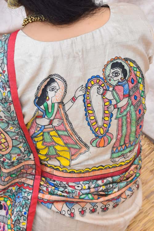 'RAMAYANA' Handpainted Madhubani Tussar Silk Blouse — image 4 of 5