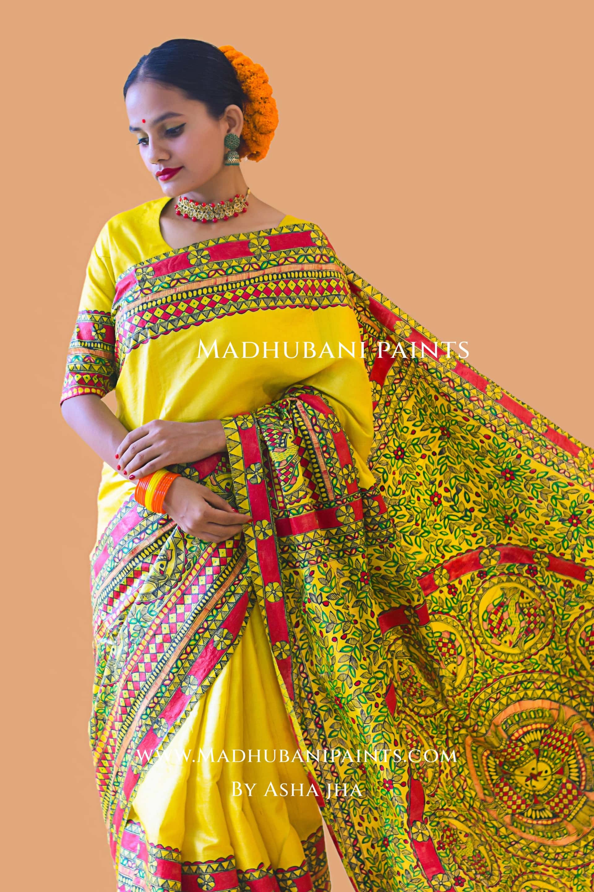 MATSYA SANGAM Hand-painted Madhubani Tussar Silk Saree Blouse Set — image 11 of 34