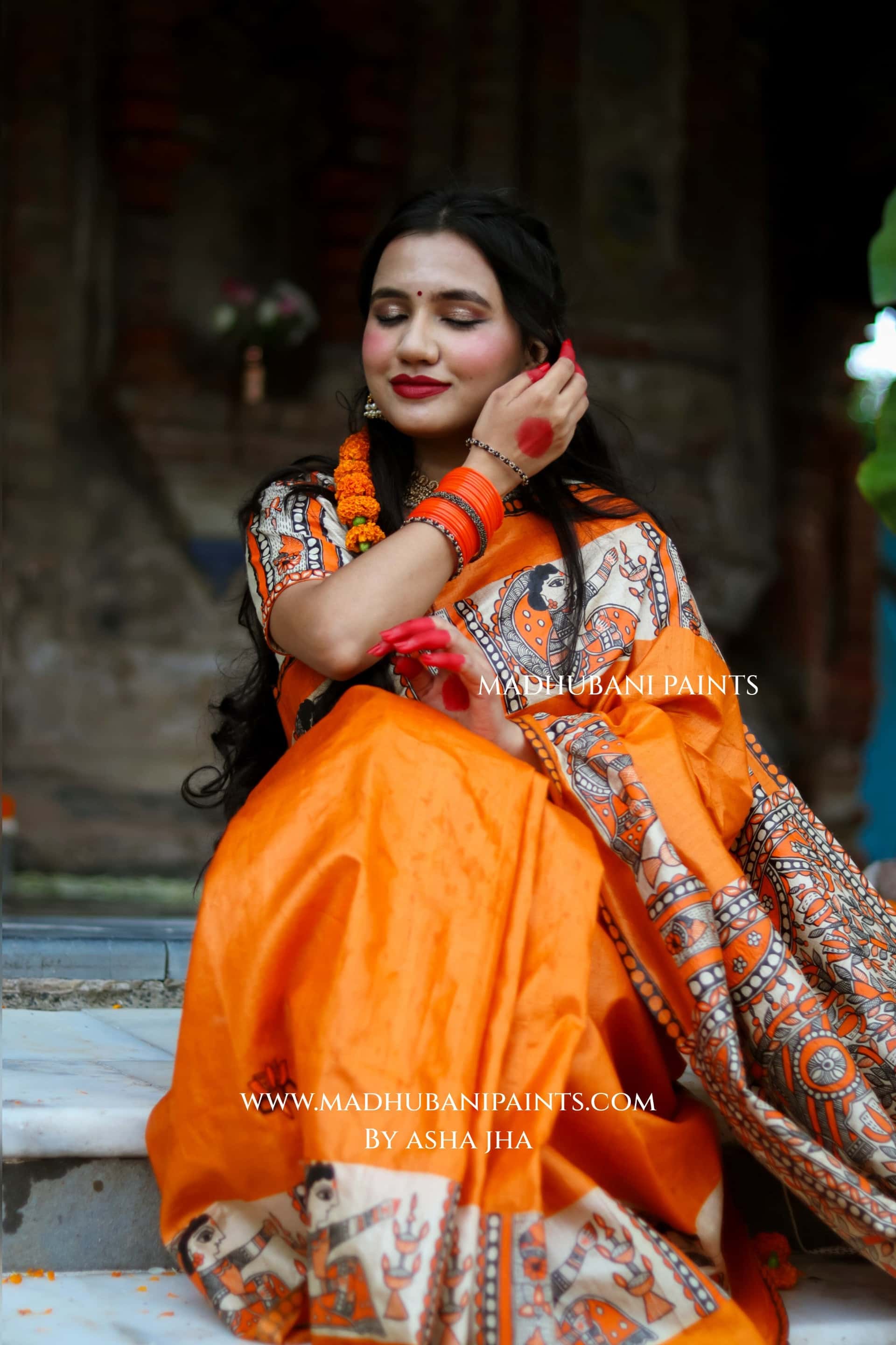 KESARIYA NAINTARA Handpainted Tussar Silk Madhubani Saree — image 6 of 10