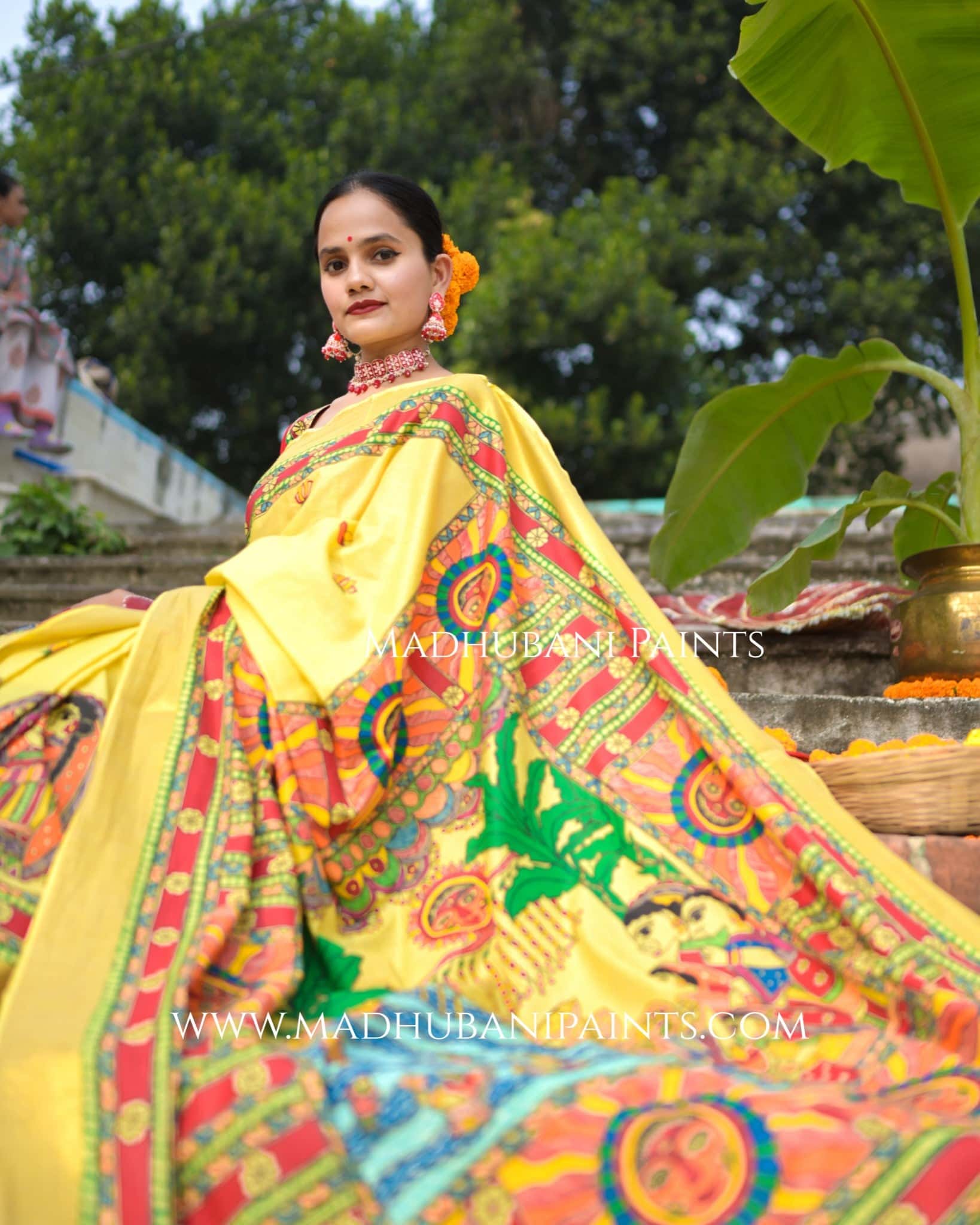 Surya Shalini Chhath Puja Handpainted Madhubani Cotton Saree — image 7 of 13