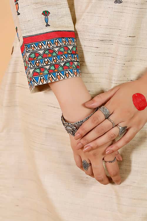 'Tilkor Kamal' Handpainted Madhubani Cotton Kurta — image 7 of 10