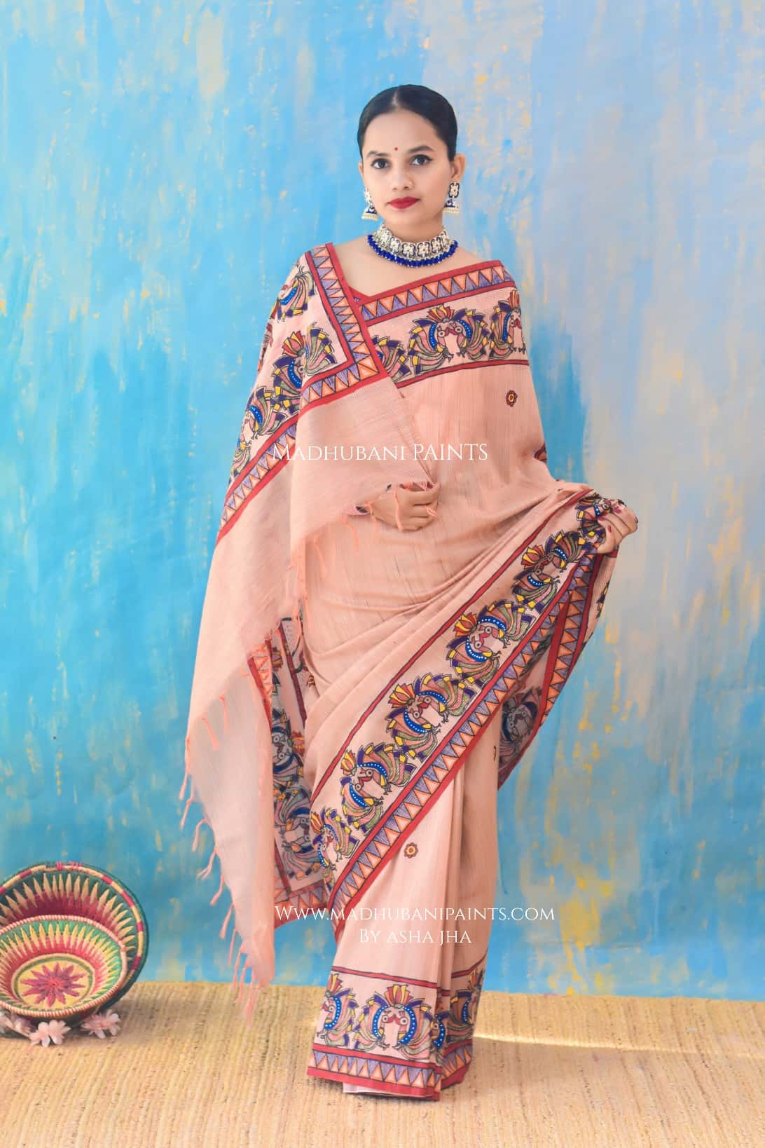 LEELA LAVANYA Hand-painted Madhubani Chanderi  Saree Blouse set — image 7 of 9
