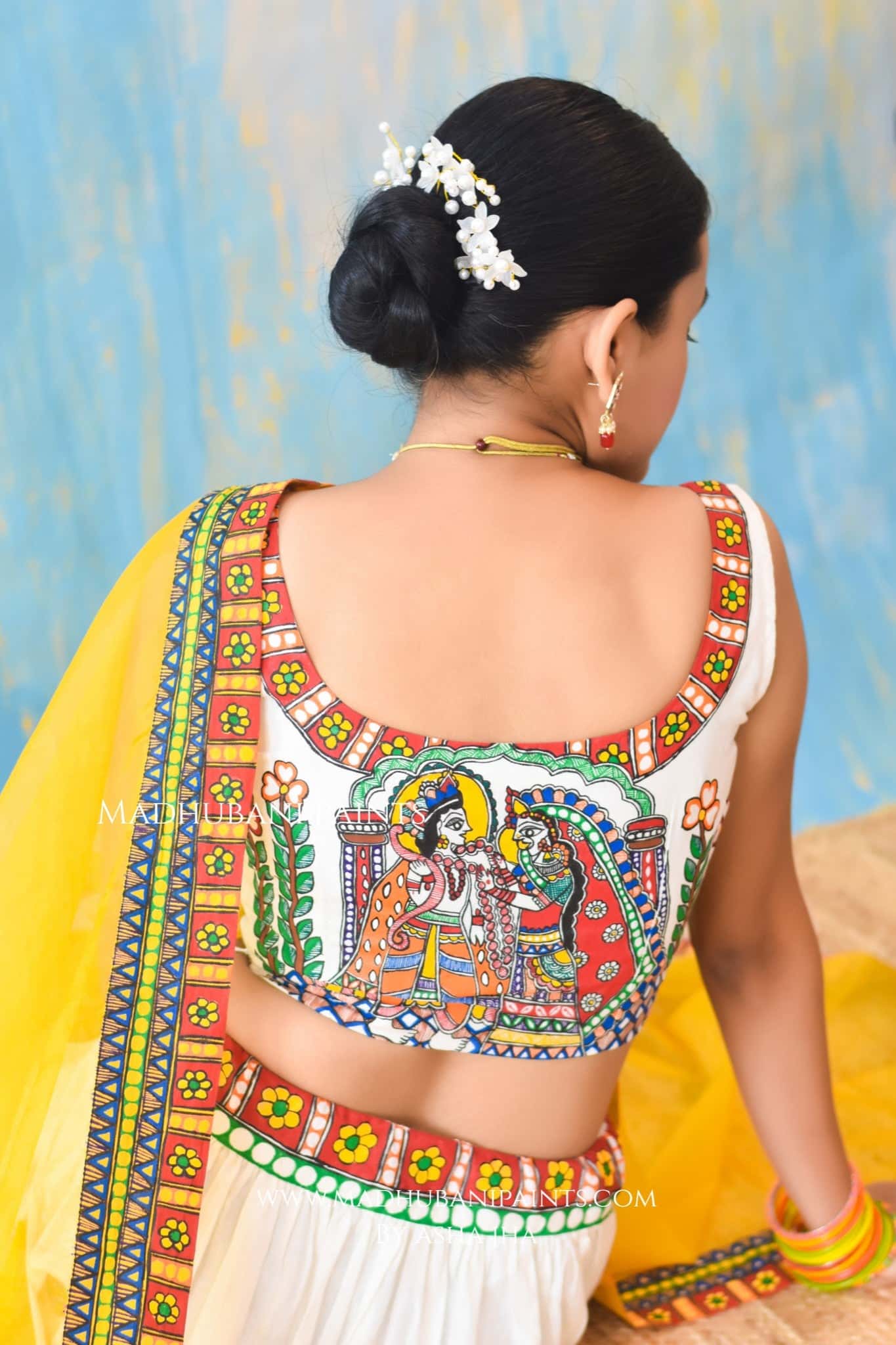 HALDI KE RANG Hand-painted Madhubani Lehnga — image 9 of 15