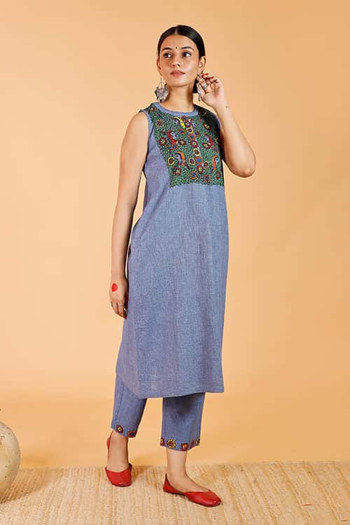 Handpainted Madhubani 'Girls of Mithila Garden' Pant — image 2 of 2