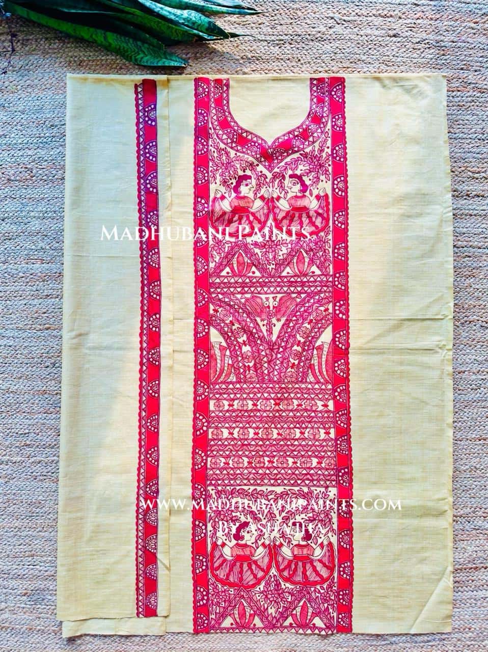 Laal Gudiya Hand-painted Madhubani Painting Cotton Unstitched Kurta Pant Dupatta Set — image 3 of 3