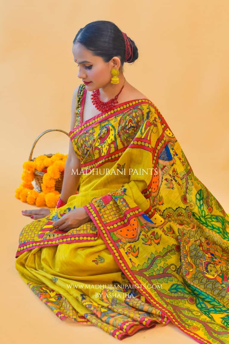 'GAURI' Handpainted Madhubani Chanderi Silk Blouse — image 2 of 4