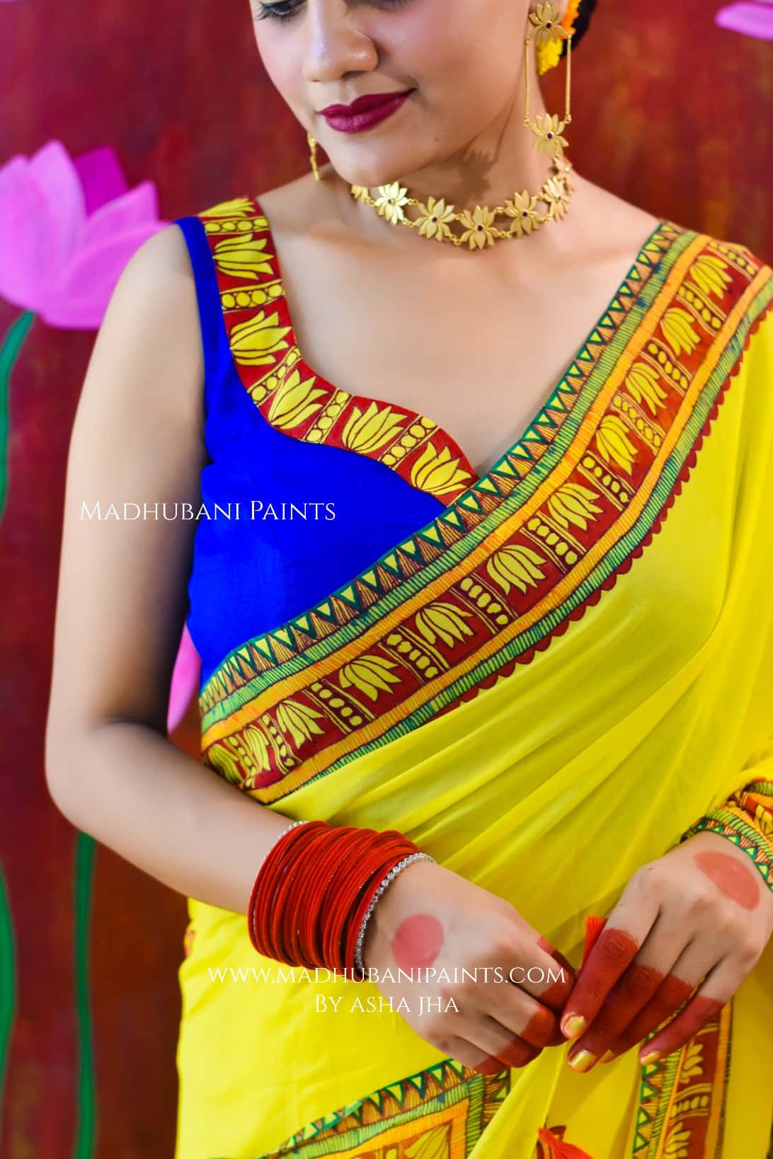 BHAKTI BHAVA Chhath Puja Handpainted Madhubani Georgette Blouse — image 2 of 3