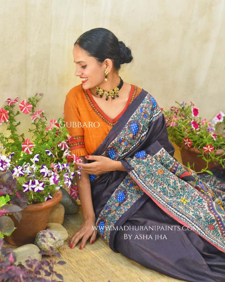 'KRISHNA RAAS' Handpainted Madhubani Tussar Silk Blouse