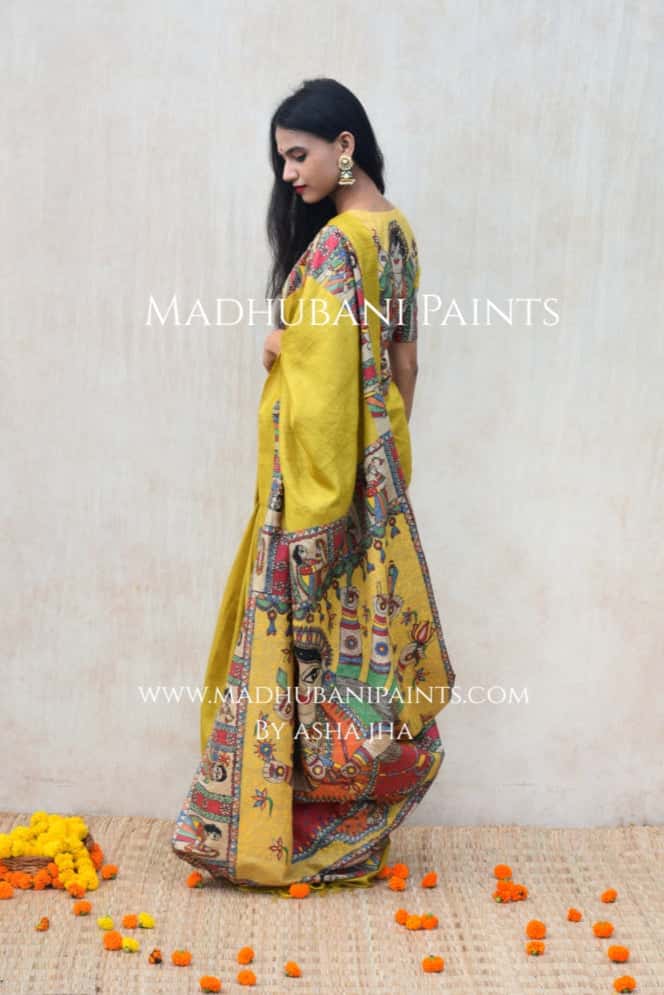 'GOLU DURGA JI' Handpainted Madhubani Tussar Silk Saree — image 8 of 10