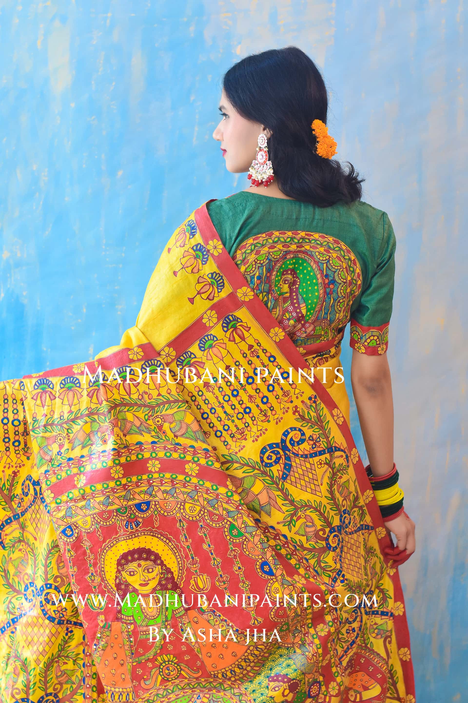 KUMARI BHOJAN Hand-painted Tussar Silk Saree Blouse Set — image 6 of 9