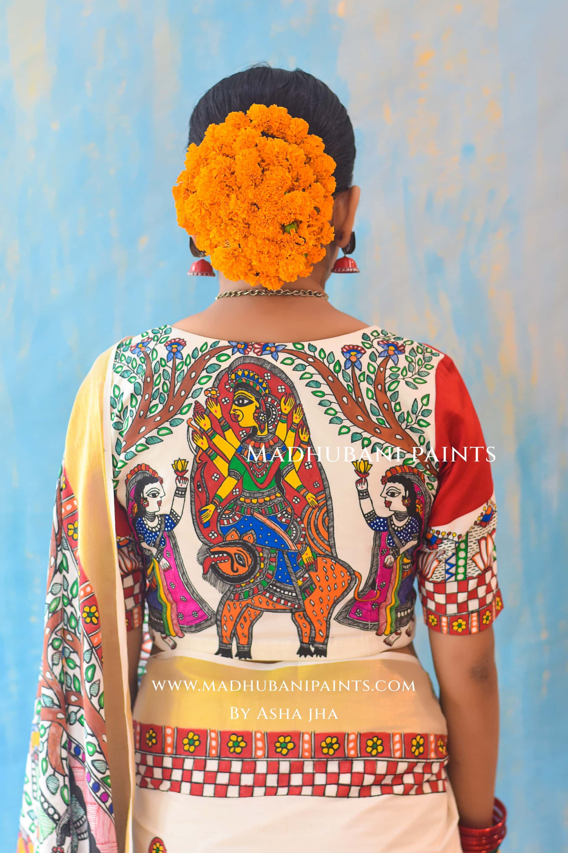 BHAIRAVI Hand-painted Madhubani Handloom Cotton Blouse — image 6 of 8