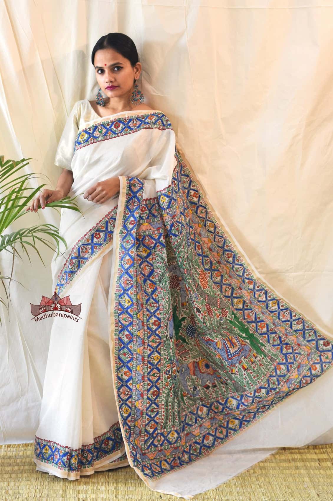 Blue Mithila Box Hand Painted Saree — image 4 of 4