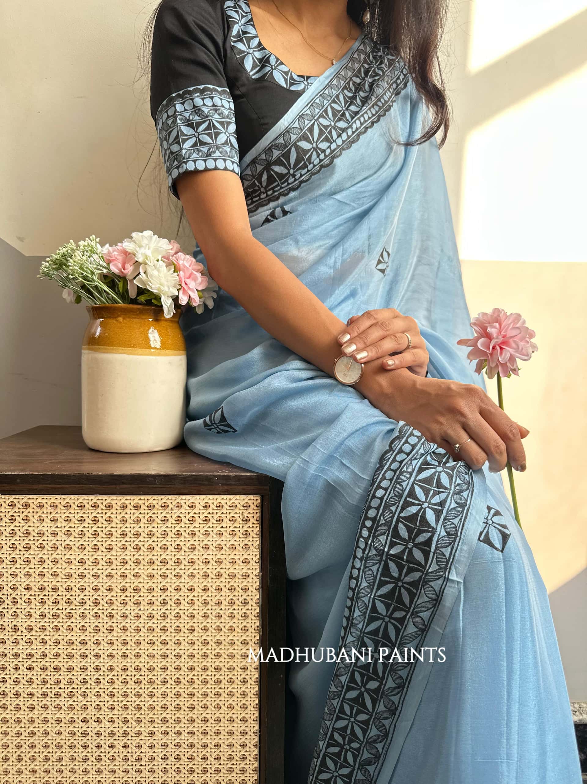 ROOPANJALI Hand-painted Madhubani Chiffon Saree — image 2 of 6