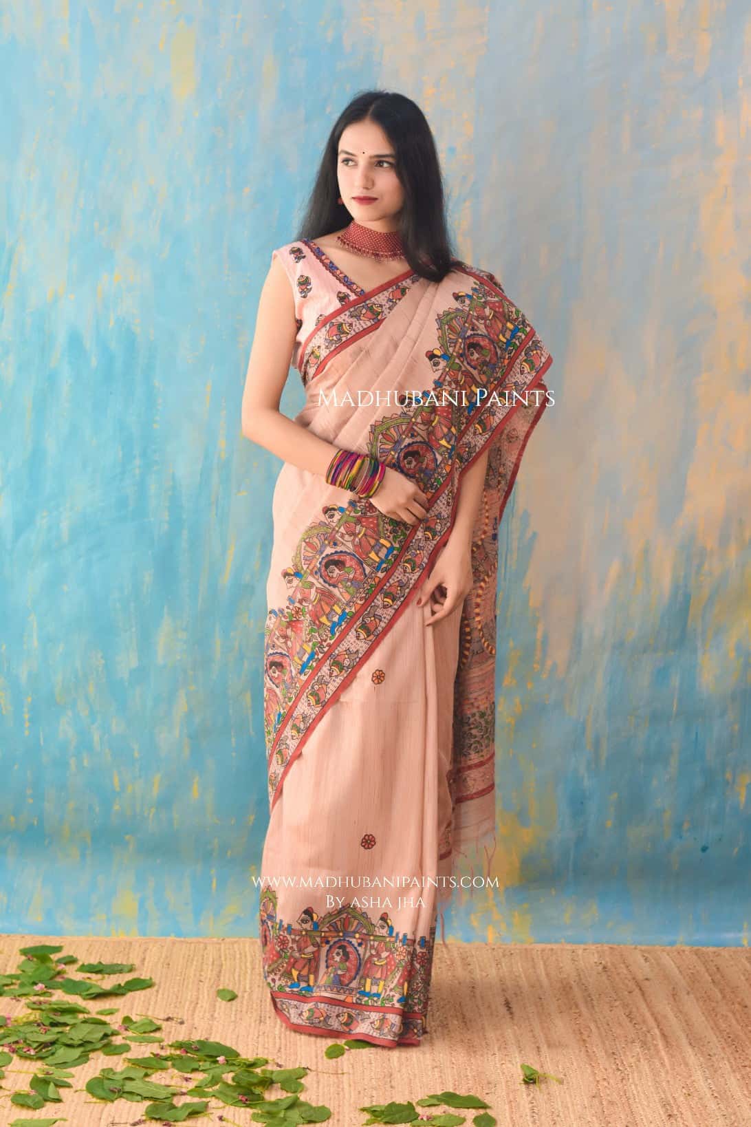 Mithila K Kohbar Handpainted Madhubani Chanderi Saree Blouse Set — image 3 of 11
