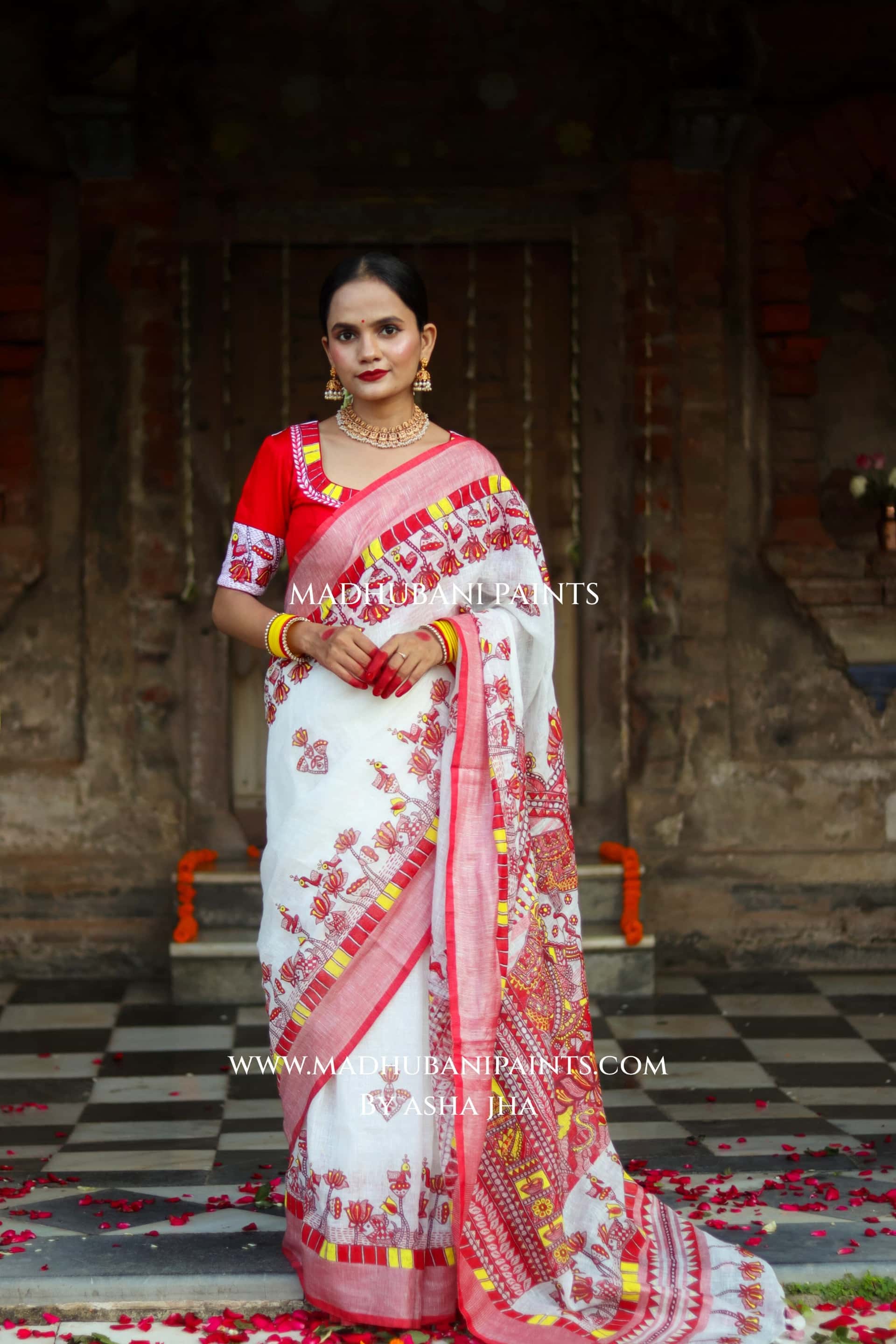KAMLA Handpainted Linen Madhubani Saree — image 6 of 13