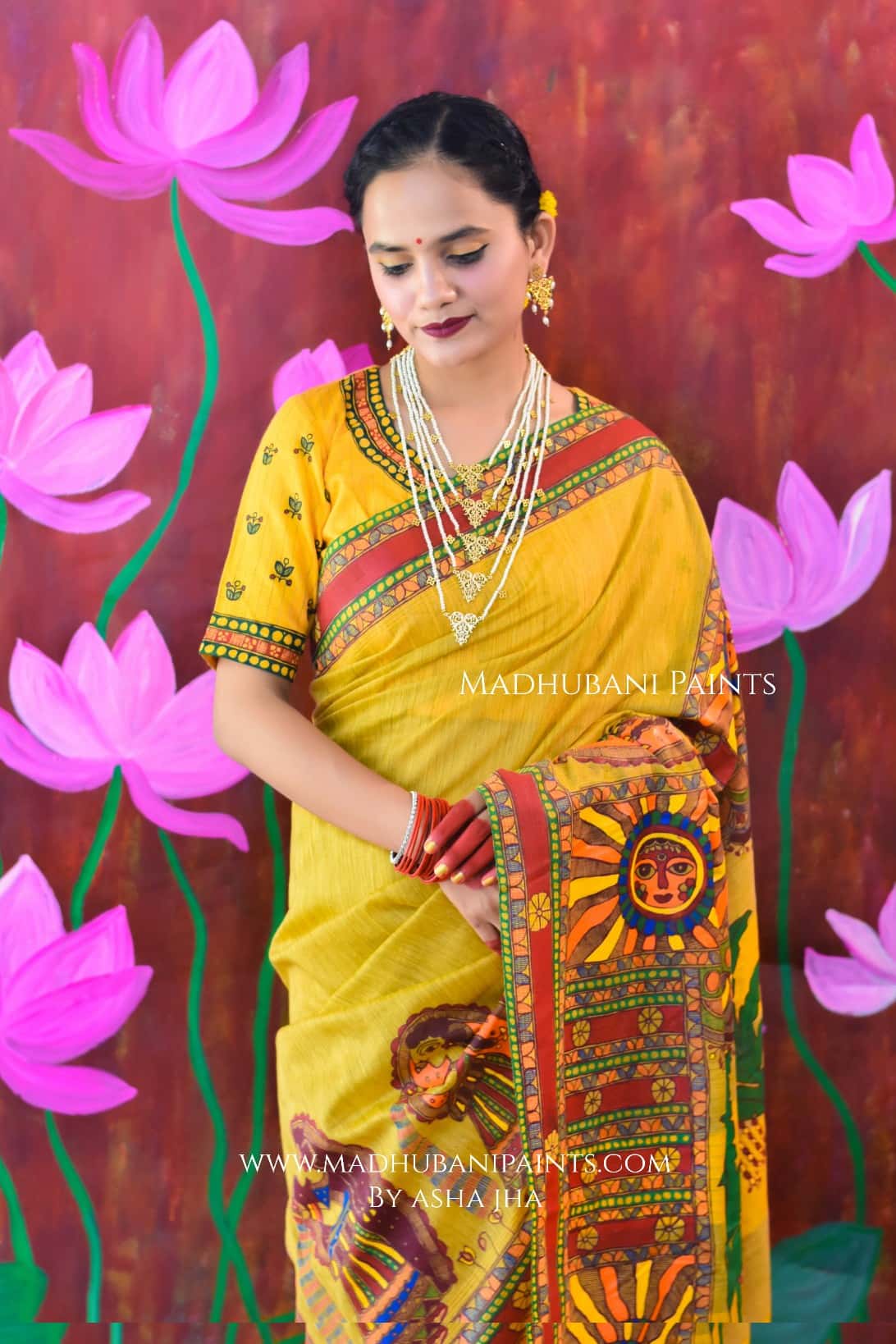 CHHATH MAHOTSAV Handpainted Madhubani Chanderi Saree — image 3 of 7