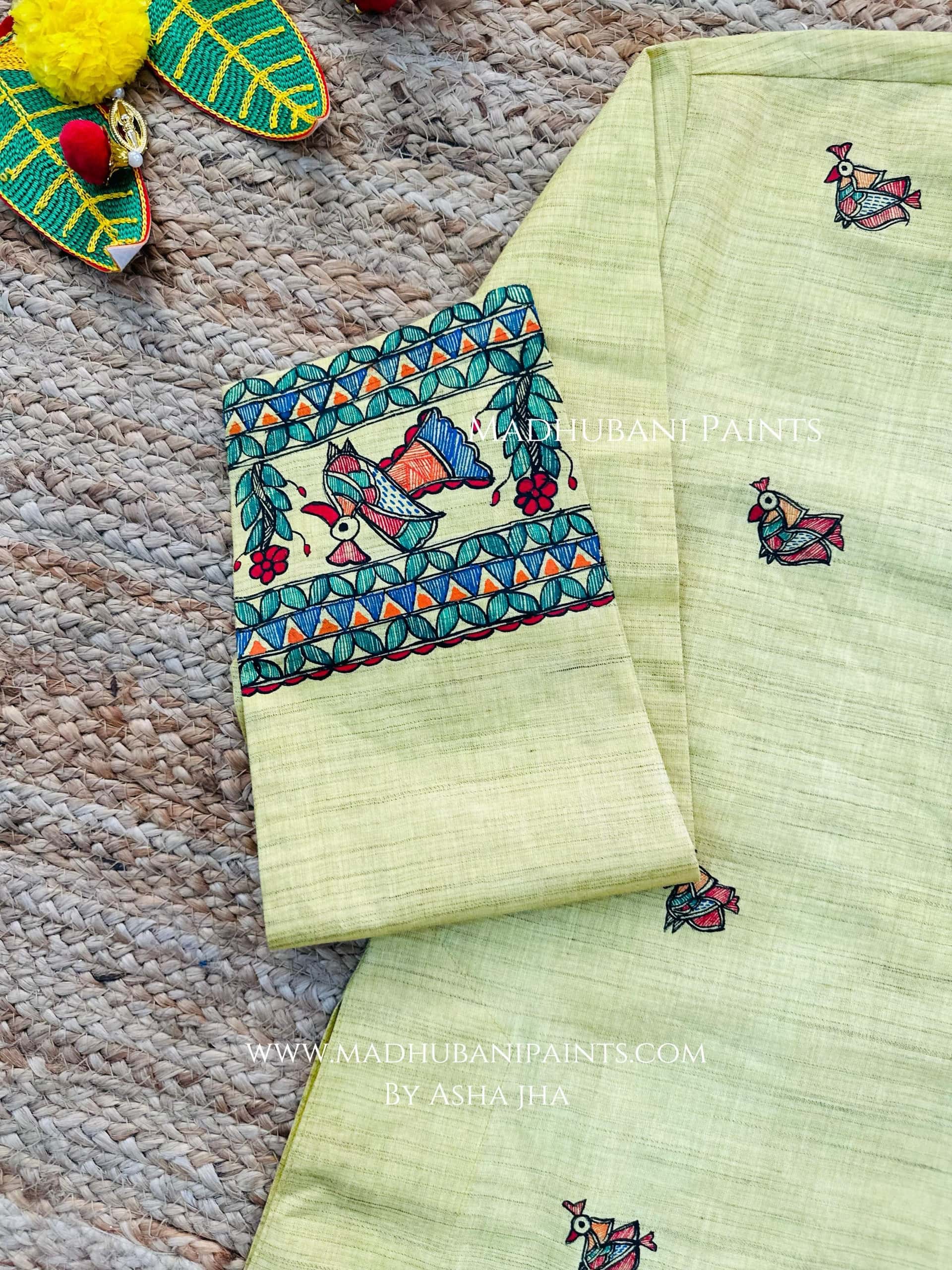 Yellow Mayuri Hand-painted Handloom Men's Cotton Kurta — image 2 of 9