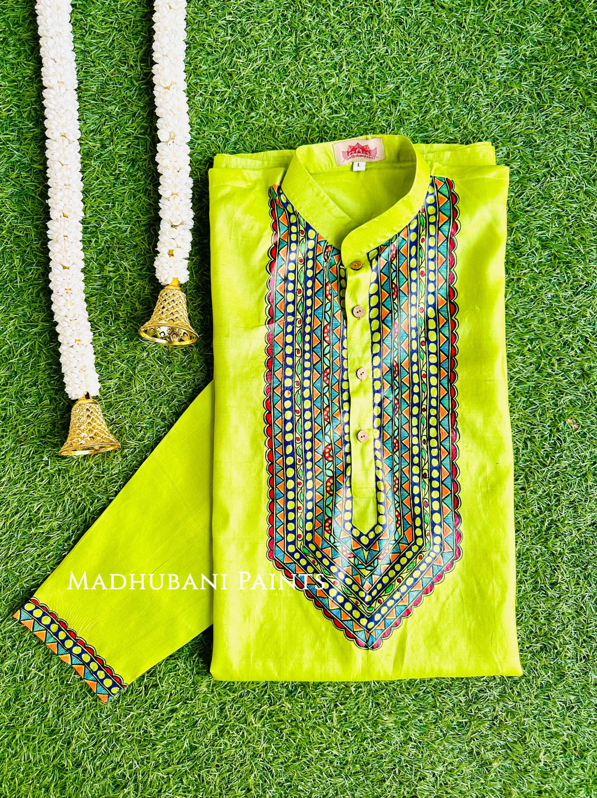 SANSKRITI Hand-painted  Madhubani Men's Tussar Silk Kurta — image 2 of 6