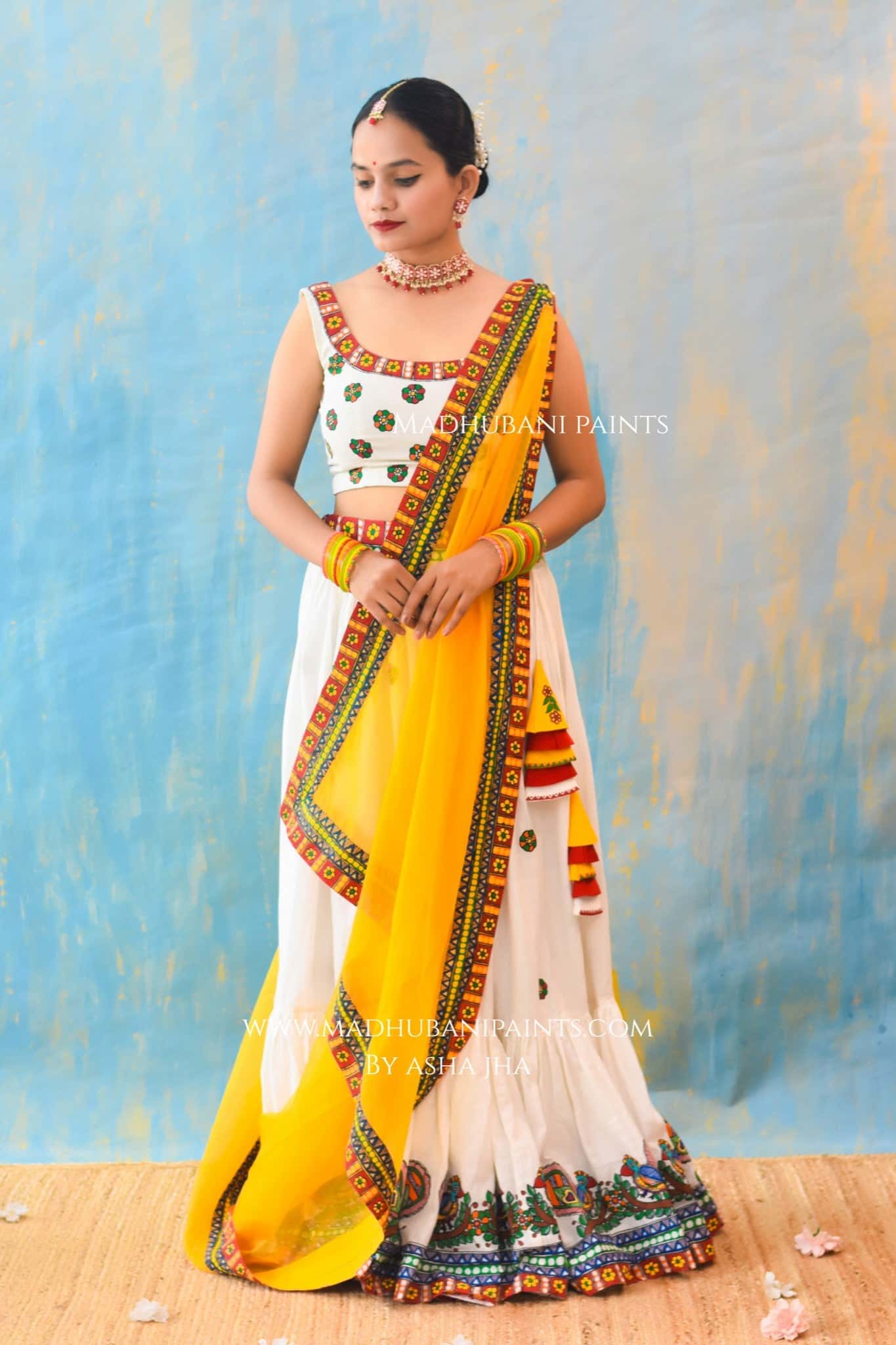 HALDI KE RANG Hand-painted Madhubani Lehnga — image 3 of 15