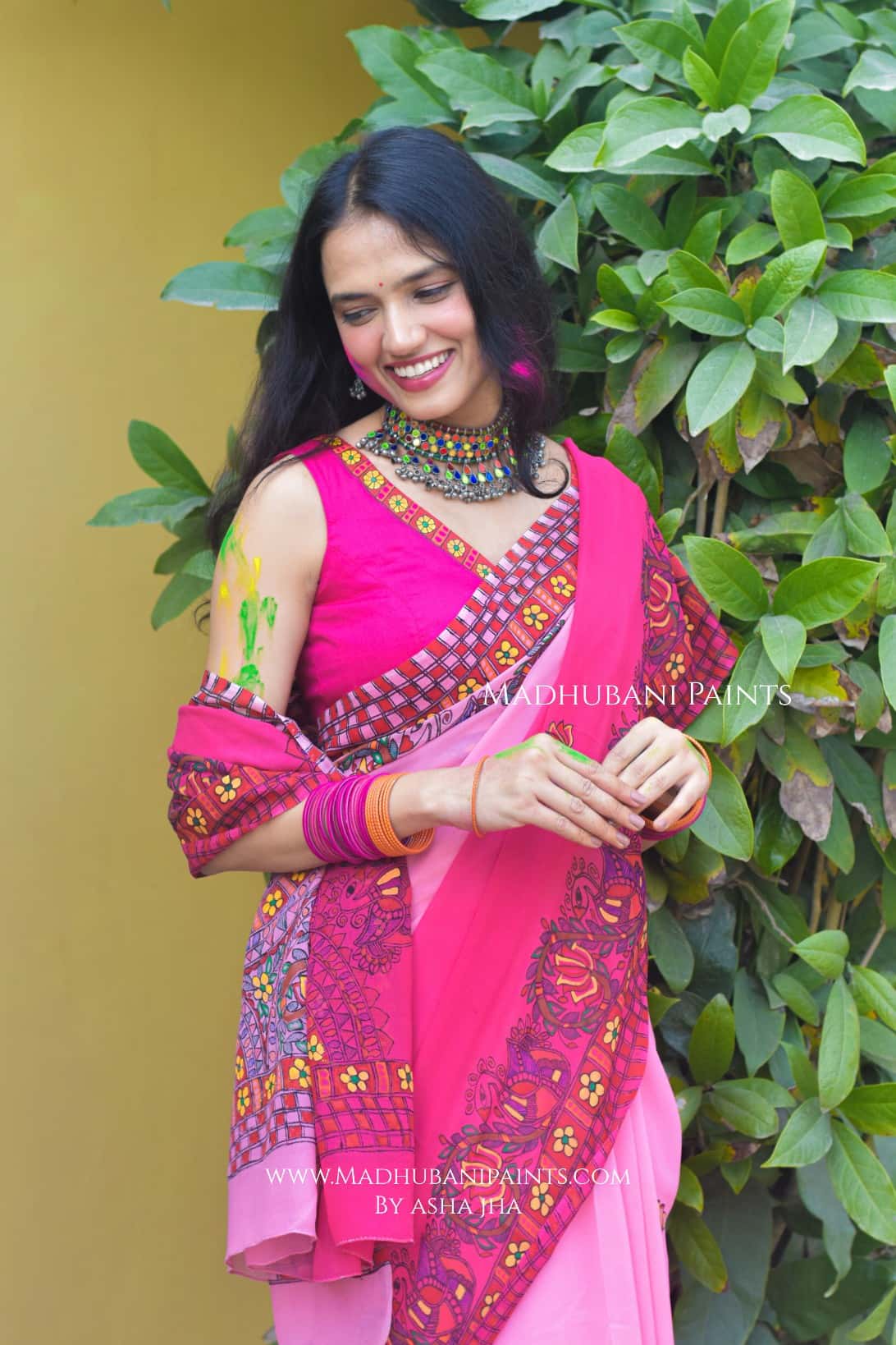 MADNOTSAV Handpainted Madhubani Georgette Saree — image 3 of 9