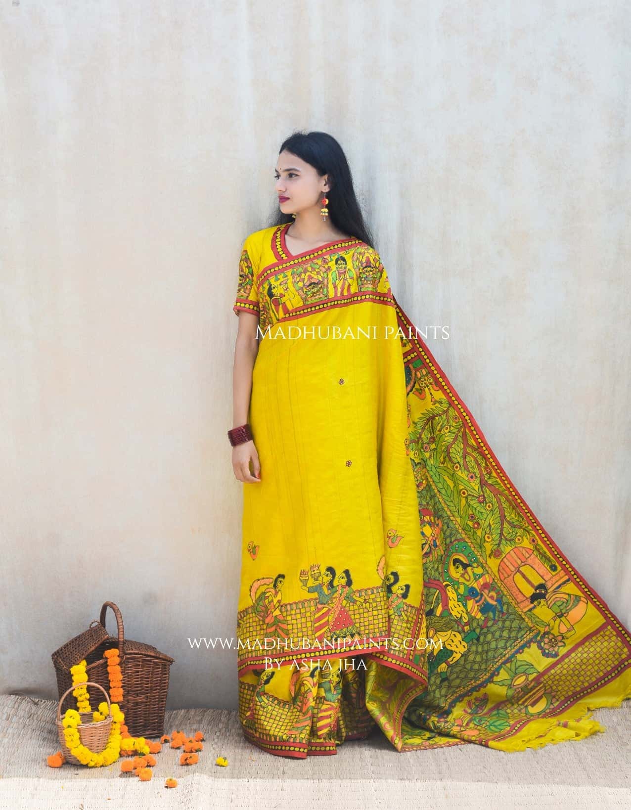 'DIVYANI' Handpainted Madhubani Tussar Silk Saree — image 3 of 7