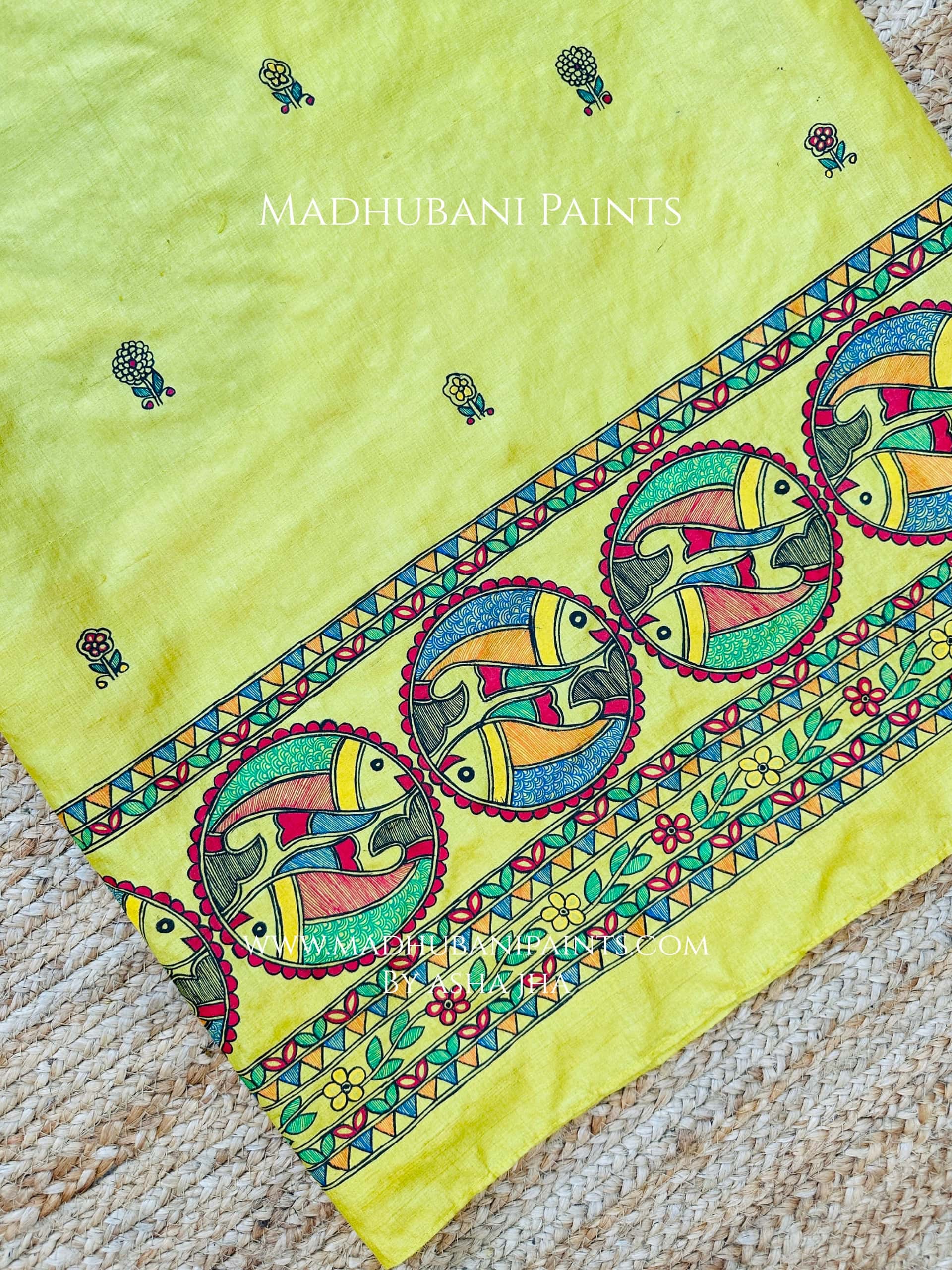 Kohbar Mayur Macchli Handpainted Unstitched Tussar Silk Kurta Pant Dupatta Set — image 4 of 4