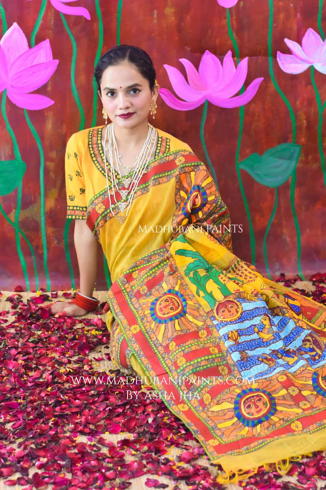 CHHATH MAHOTSAV Handpainted Madhubani Chanderi Saree Blouse Set — image 7 of 8