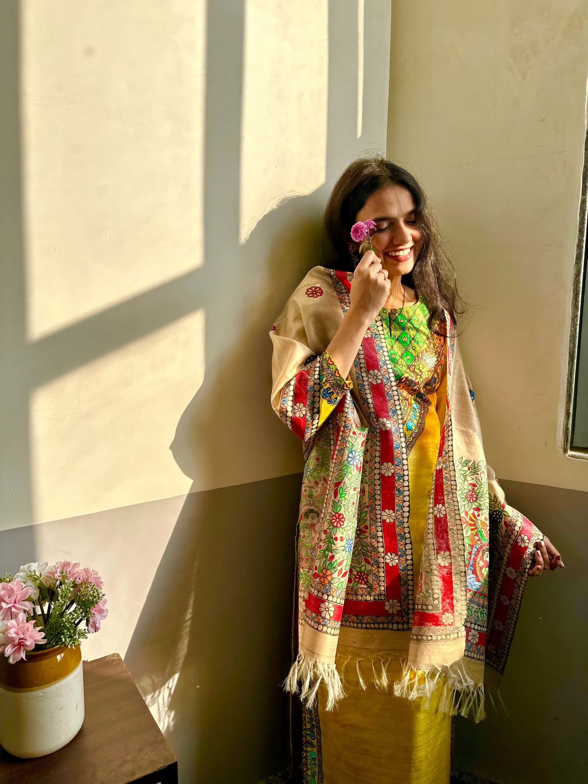Bidaai Madhubani Hand-painted Tussar Silk Stole — image 2 of 2