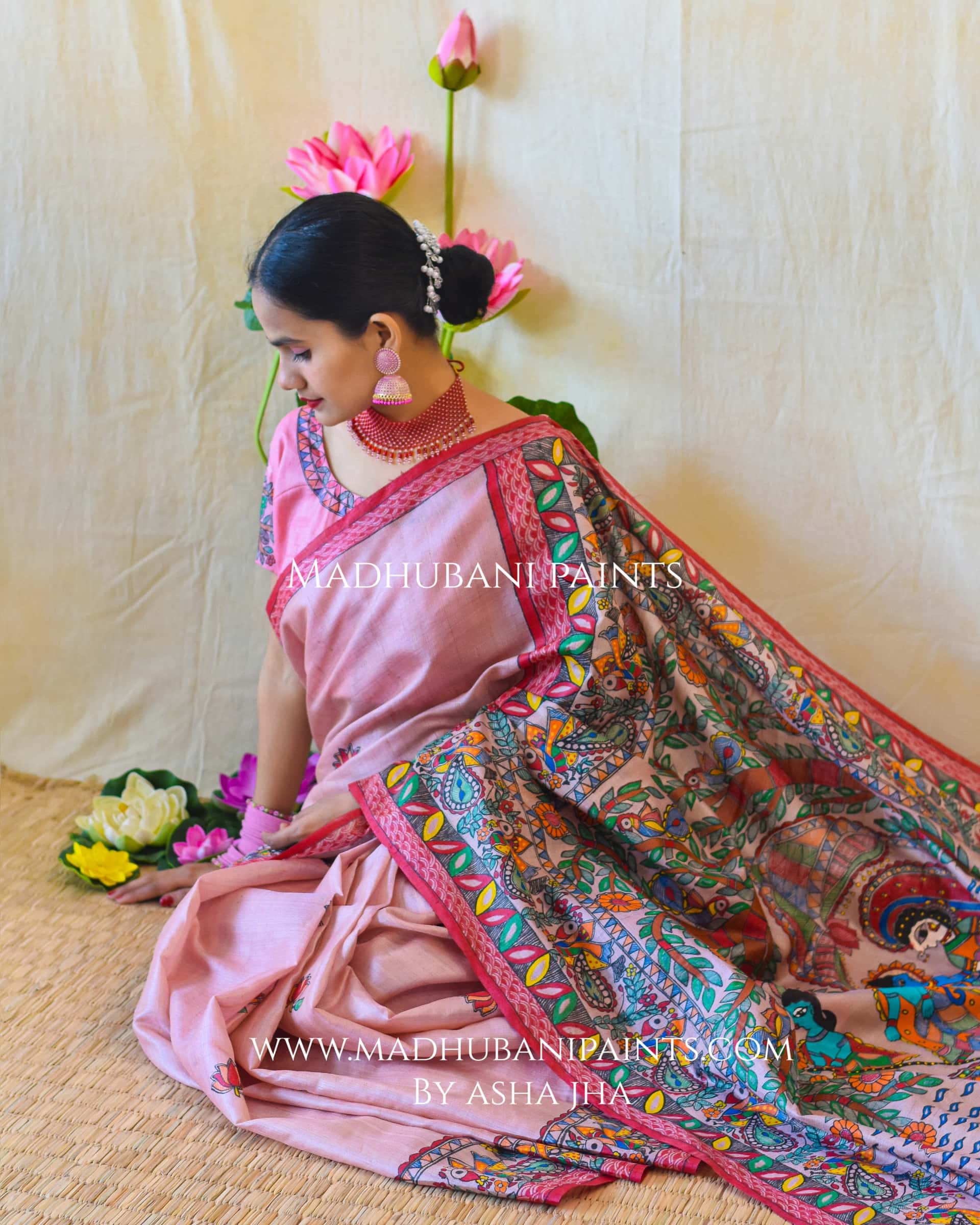 'KEVAT PREM'  Handpainted Madhubani Tussar Silk Saree Blouse Set — image 11 of 12