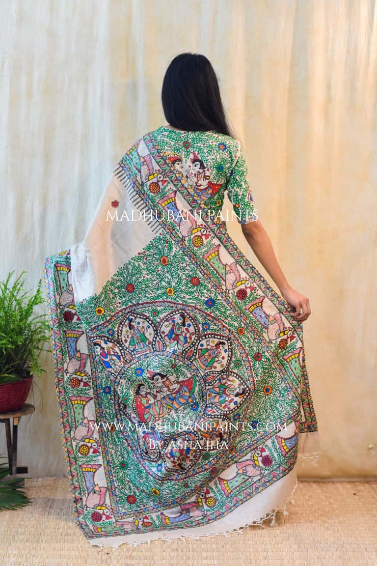 'MANORATH' Handpainted Madhubani Tussar Silk Saree — image 3 of 4