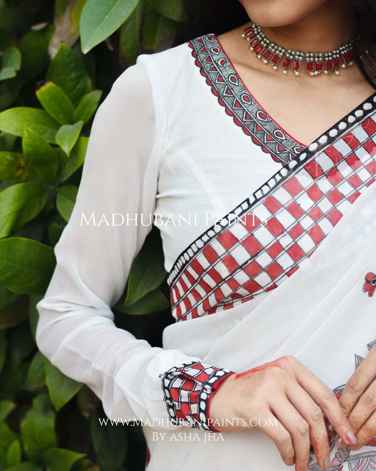 KALRAV Hand-painted Madhubani Georgette Saree Blouse Set — image 7 of 9