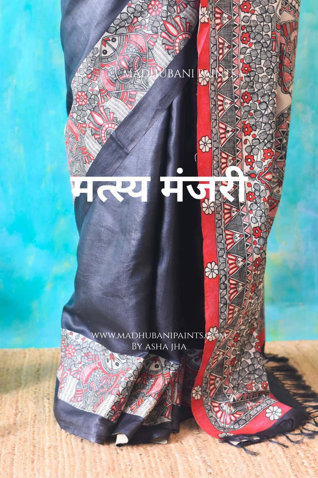 'MATSYA MANJARI'  Hand-Painted Madhubani Tussar Silk Saree — image 4 of 5