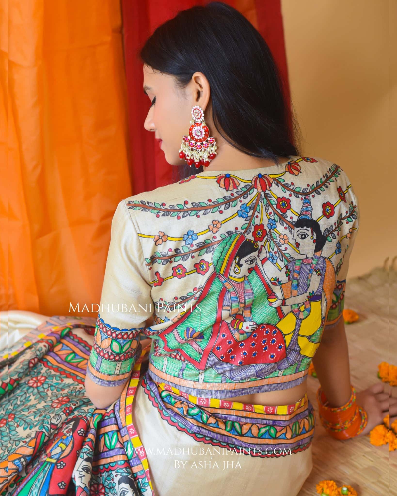 MITHILANCHAL VIVAH Hand-painted Madhubani Tussar Silk Blouse — image 5 of 9