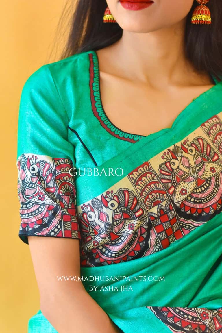 'SHYAMA' Handpainted Madhubani Tussar Silk Blouse — image 2 of 6