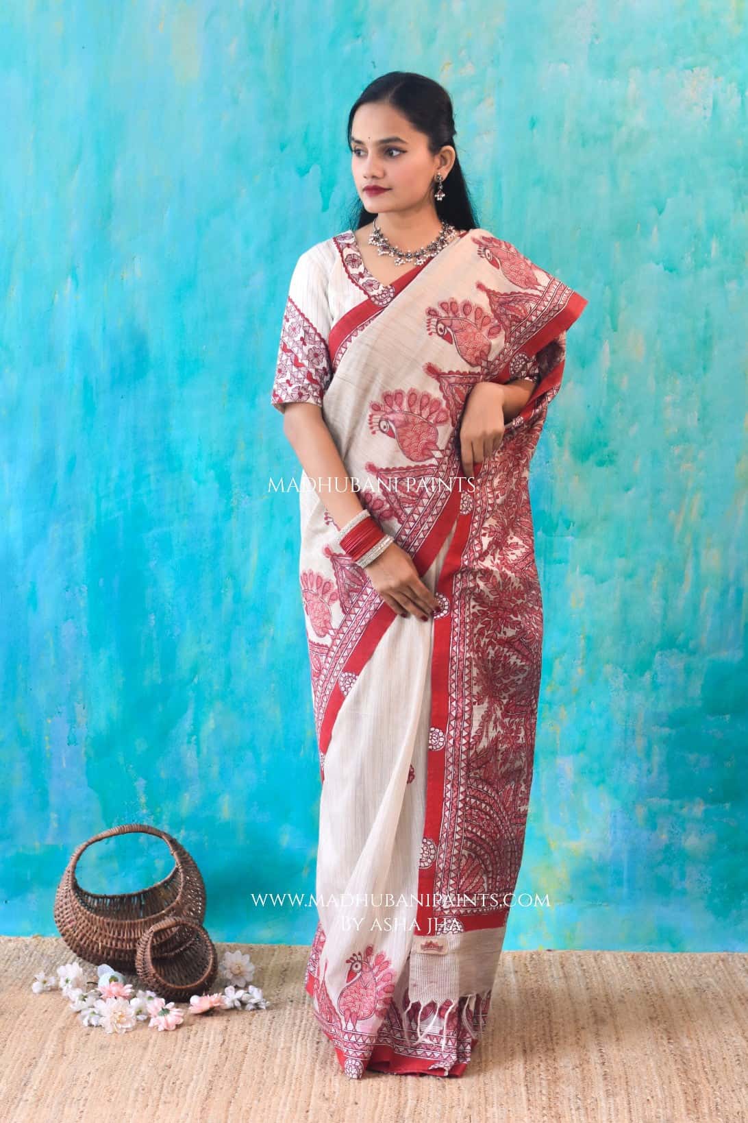 LAALIMA Handpainted Madhubani Chanderi Saree Blouse Set — image 4 of 8