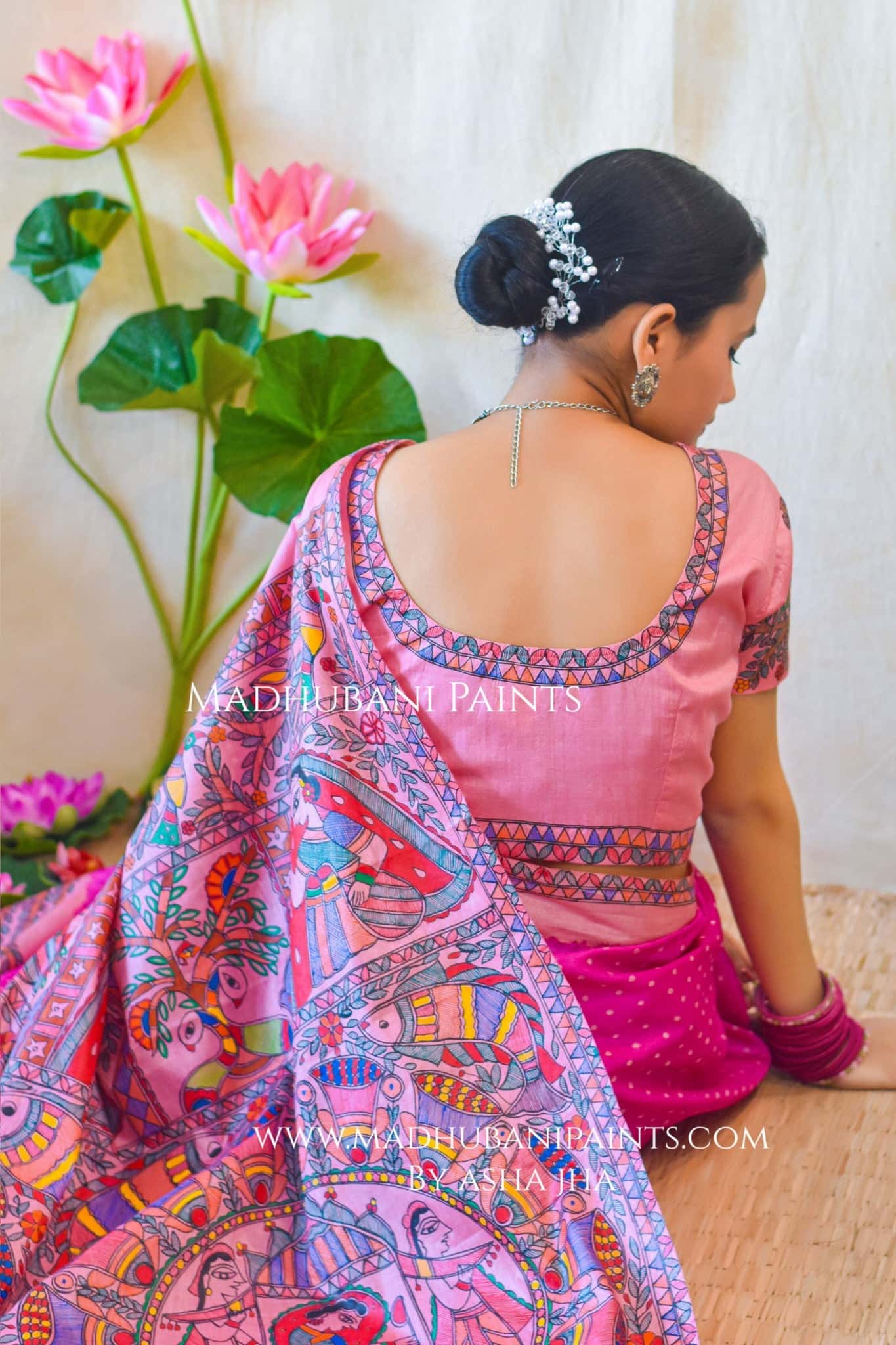 GULABI MAHFA Hand-painted Madhubani Tussar Silk Saree Blouse Set — image 9 of 10