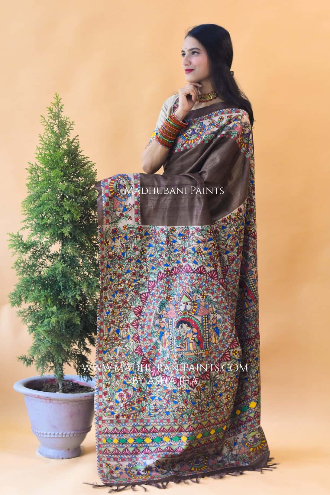 SUNDERBAN SAHELI Hand-painted Madhubani Tussar Silk Saree Blouse Set — image 4 of 8