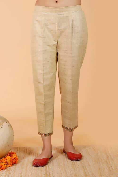 'Mayur' Handpainted Madhubani Pleated Dress Cotton Pant — image 2 of 4