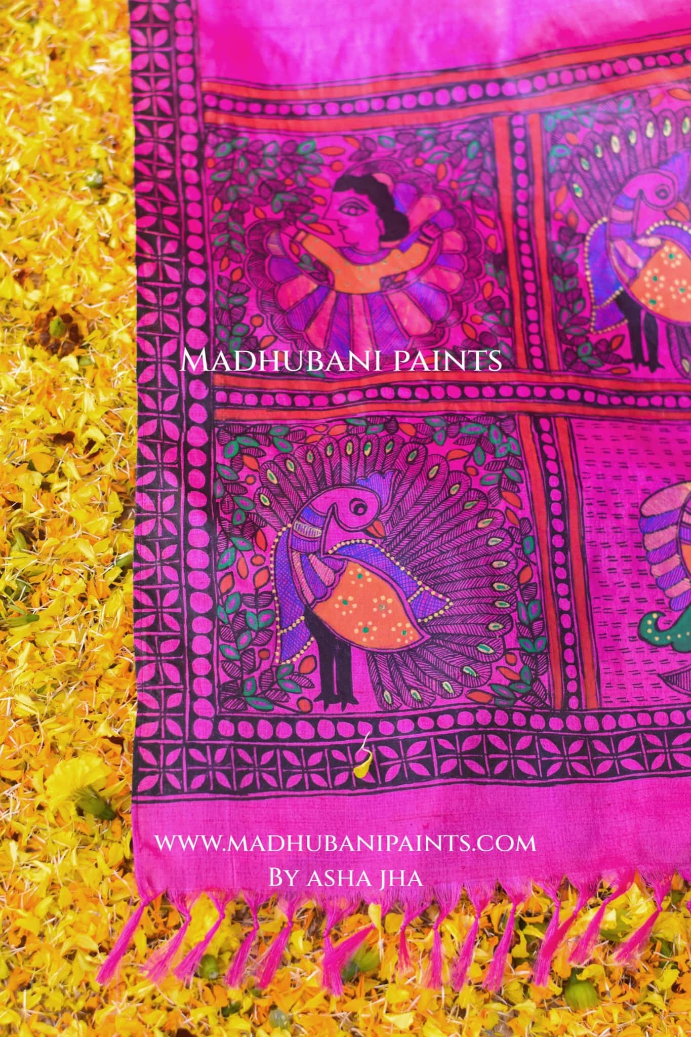 'GUDIYA MOR MACHLI' Handpainted Madhubani Tussar Silk Dupatta — image 5 of 5