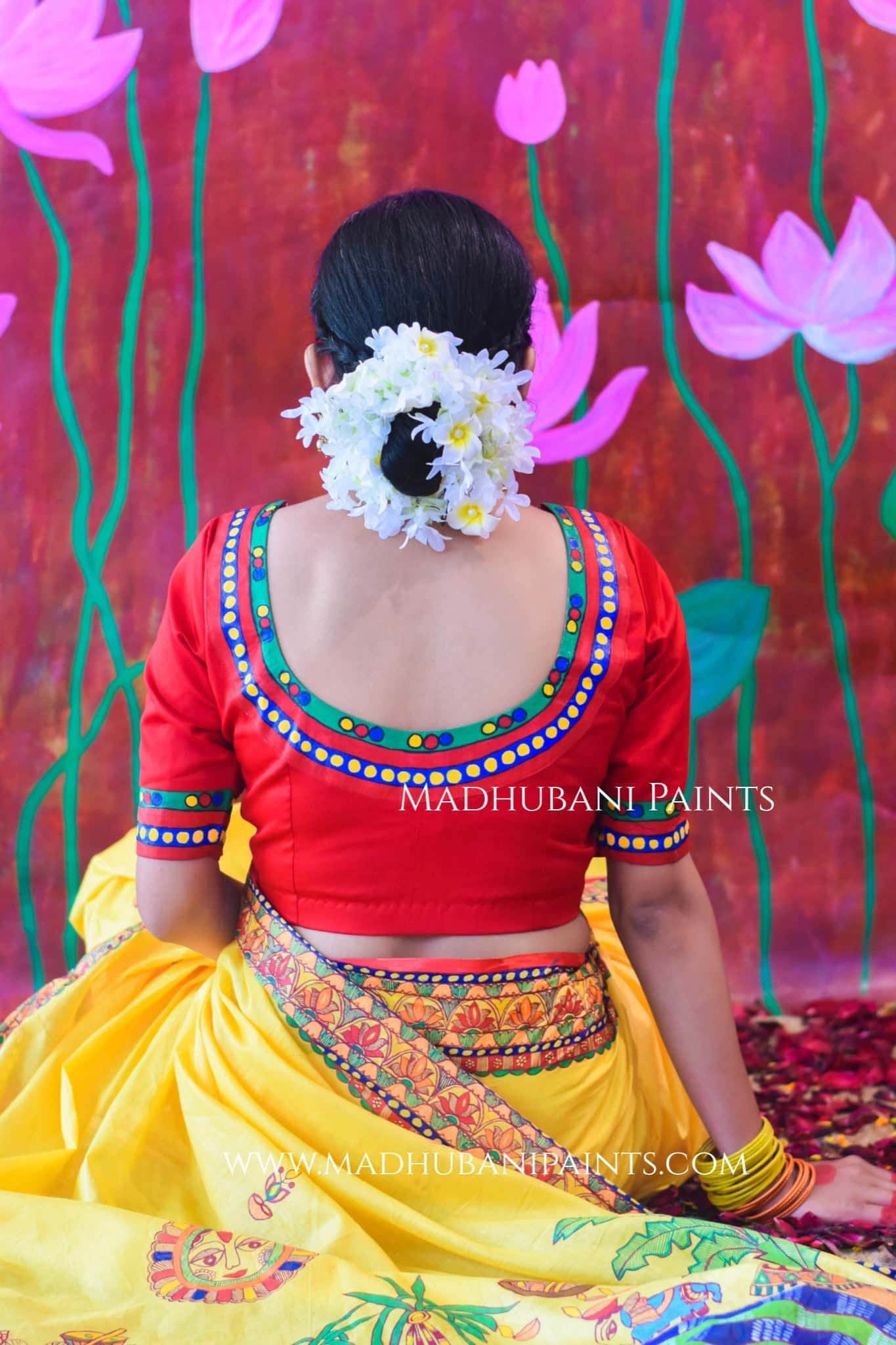 SURYA KIRAN Chhath Puja Hand painted Madhubani Cotton Saree Blouse Set — image 9 of 10