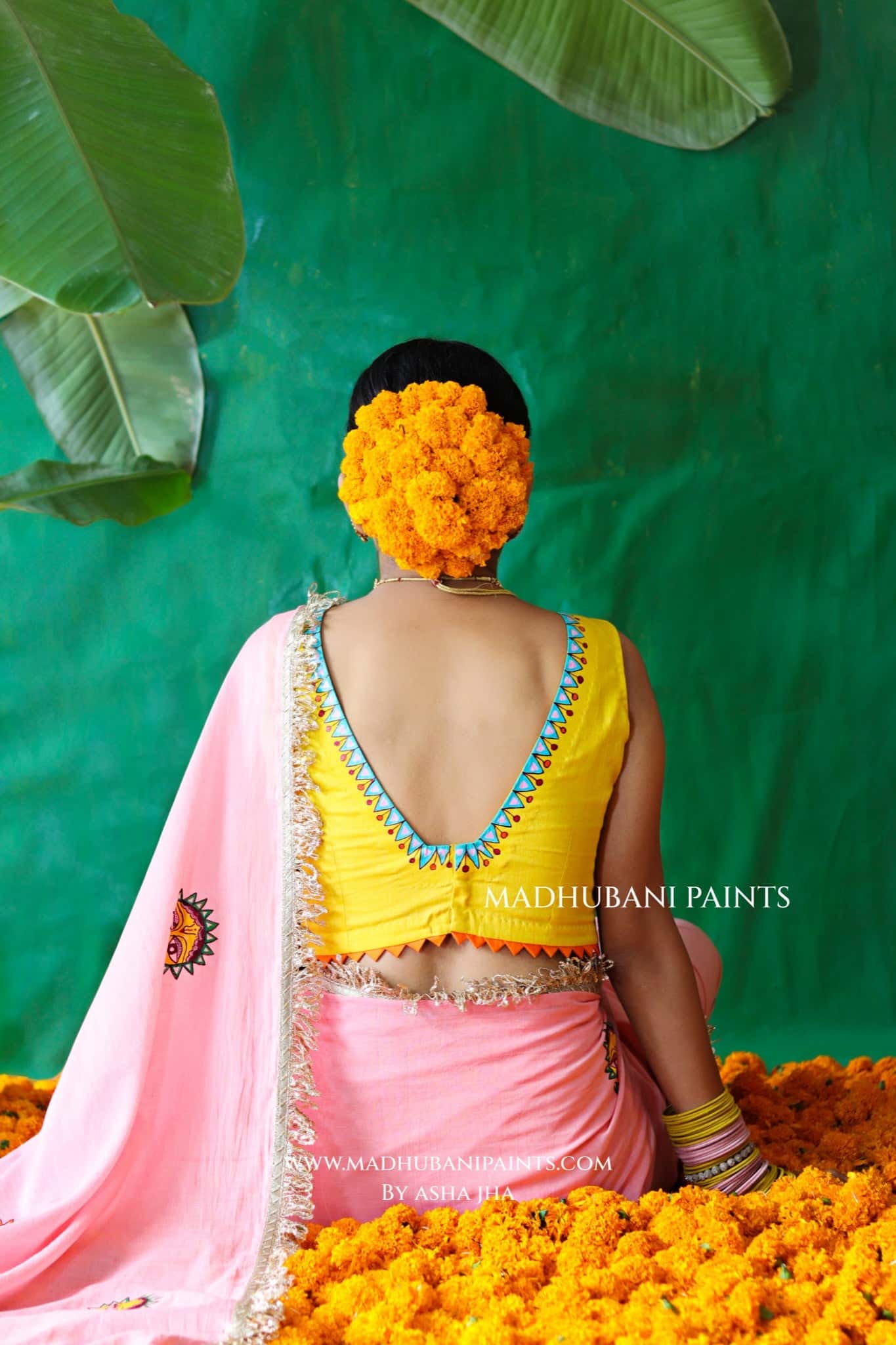 SURYA Chhath Puja Handpainted Madhubani Cotton Saree Blouse Set — image 10 of 11